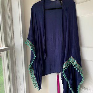 Navy cover up with poms